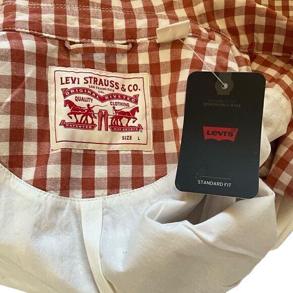 Levi's Woman's Cara Cotton Prep Jacket Size L Baked Clay Check Pattern NWT - Picture 12 of 16